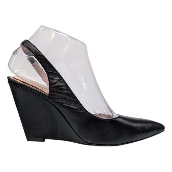 Pour La Victoire Wedge Slingback Pumps Womens Black Leather Pointed Toe Size 8.5 - Picture 3 of 12